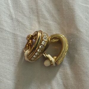 Gold Tone Rhinestone Clip On Earrings